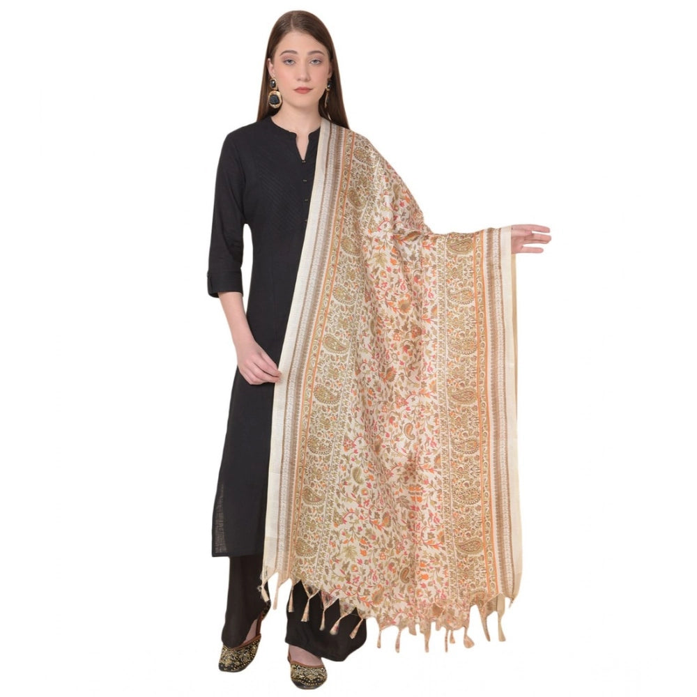 Generic Women's Art Silk Printed Dupatta (White, Length: 2.25 to 2.50 Mtr) Main image