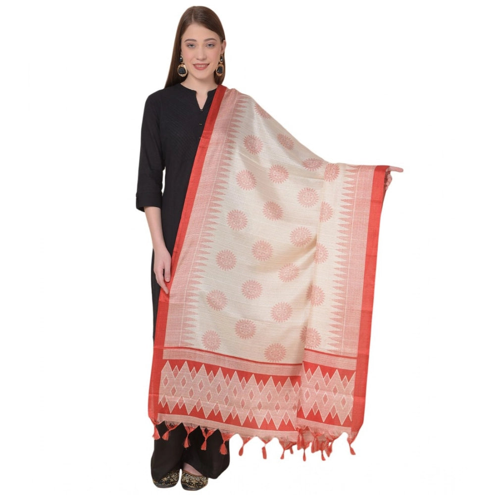 Generic Women's Art Silk Printed Dupatta (Red, Length: 2.25 to 2.50 Mtr) Main image