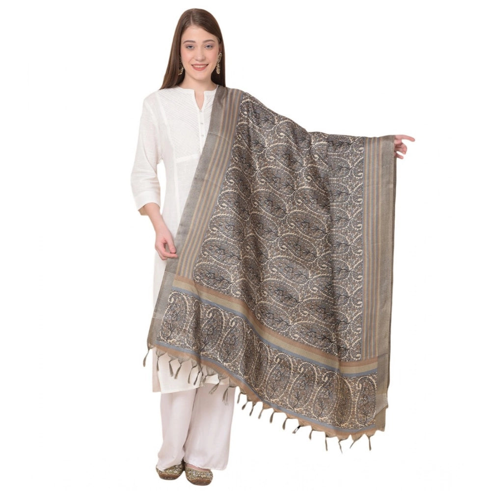 Generic Women's Art Silk Printed Dupatta (Grey, Length: 2.25 to 2.50 Mtr) Main image