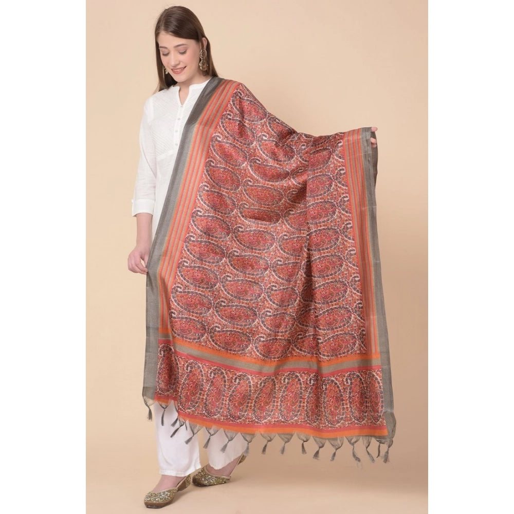 Generic Women's Art Silk Printed Dupatta (Orange, Length: 2.25 to 2.50 Mtr) Secondary image