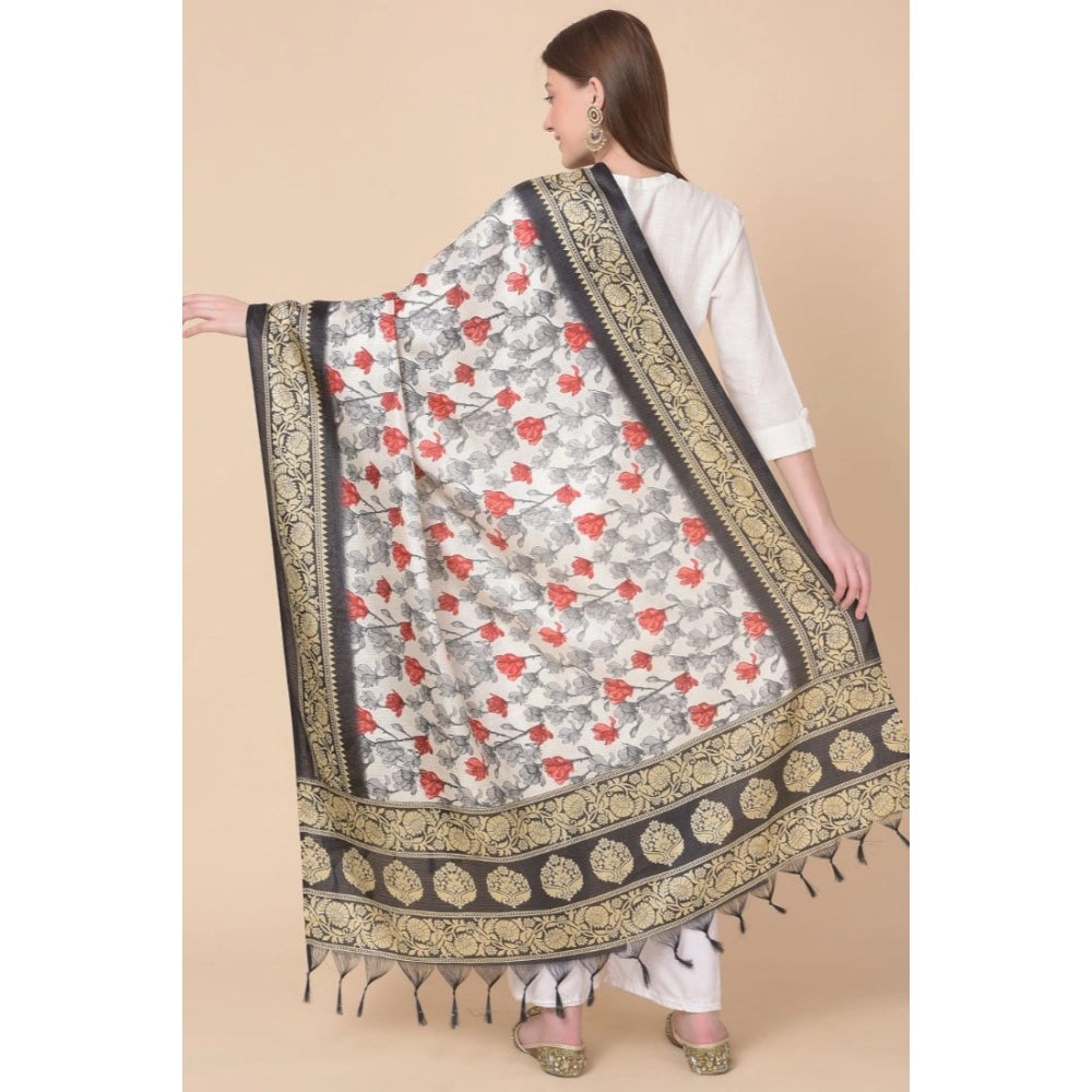 Generic Women's Art Silk Printed Dupatta (Black, Length: 2.25 to 2.50 Mtr) Secondary image