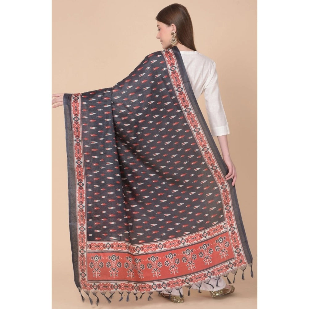 Generic Women's Art Silk Printed Dupatta (Black, Length: 2.25 to 2.50 Mtr) Secondary image