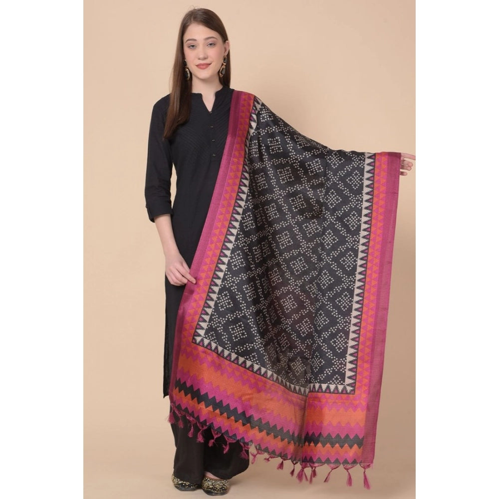 Generic Women's Art Silk Printed Dupatta (Black, Length: 2.25 to 2.50 Mtr) Secondary image