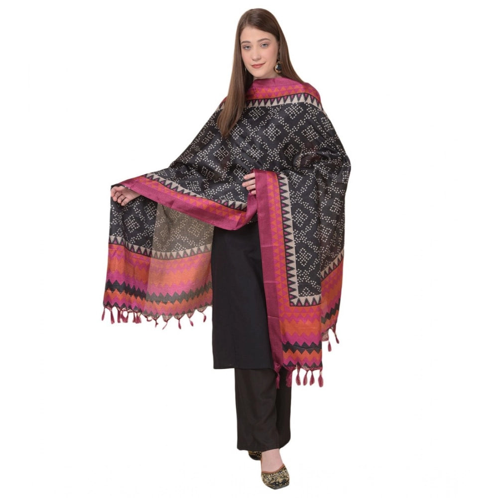Generic Women's Art Silk Printed Dupatta (Black, Length: 2.25 to 2.50 Mtr) Main image