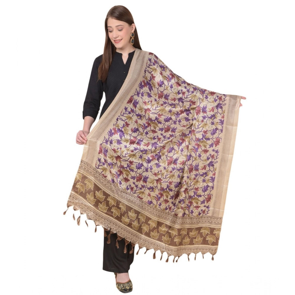 Generic Women's Art Silk Printed Dupatta (Gold, Length: 2.25 to 2.50 Mtr) Main image