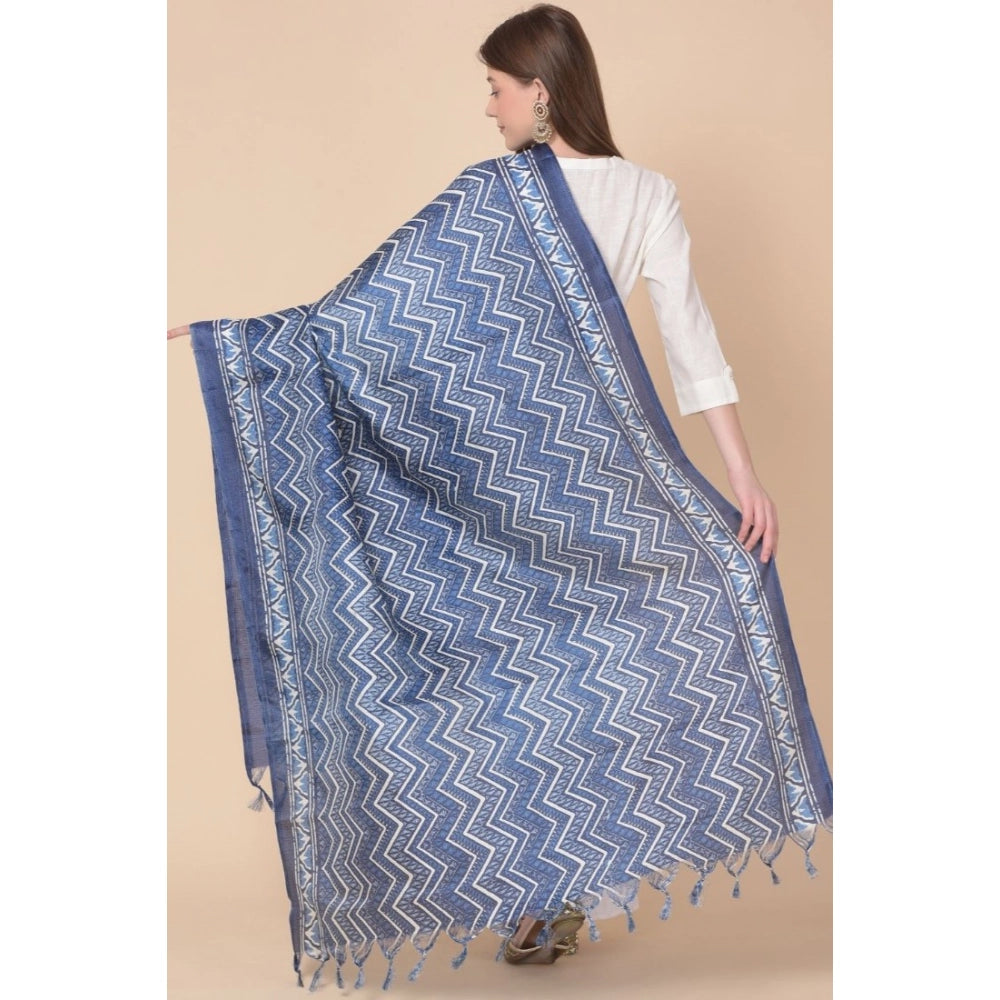 Generic Women's Art Silk Printed Dupatta (Blue, Length: 2.25 to 2.50 Mtr) Secondary image