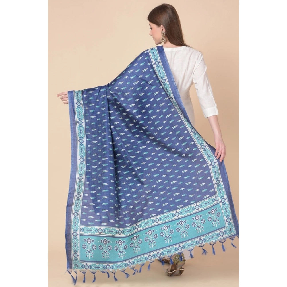 Generic Women's Art Silk Printed Dupatta (Blue, Length: 2.25 to 2.50 Mtr) Secondary image