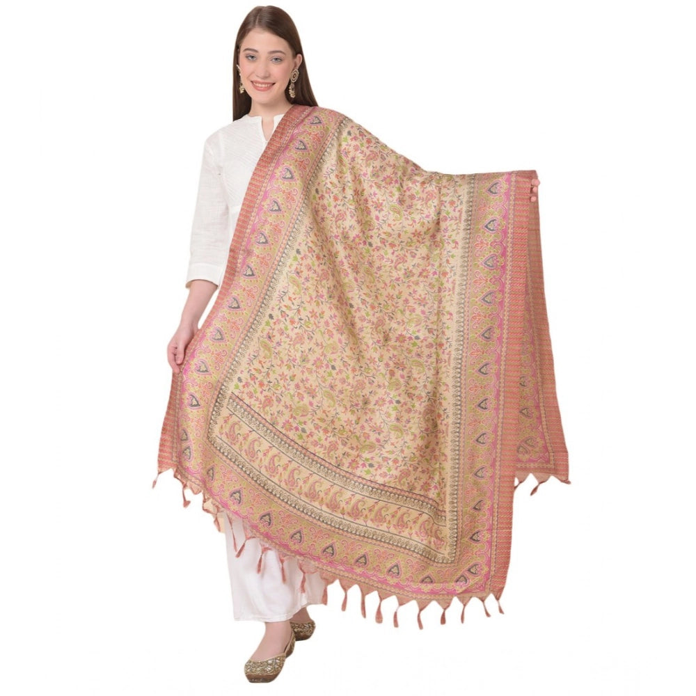 Generic Women's Art Silk Printed Dupatta (Pink, Length: 2.25 to 2.50 Mtr) Main image