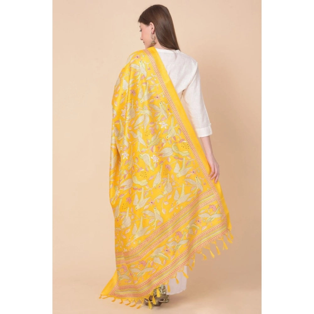Generic Women's Art Silk Printed Dupatta (Yellow, Length: 2.25 to 2.50 Mtr) Secondary image