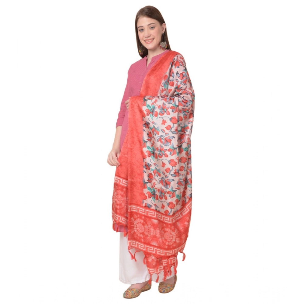 Generic Women's Art Silk Printed Dupatta (Red, Length: 2.25 to 2.50 Mtr) Main image