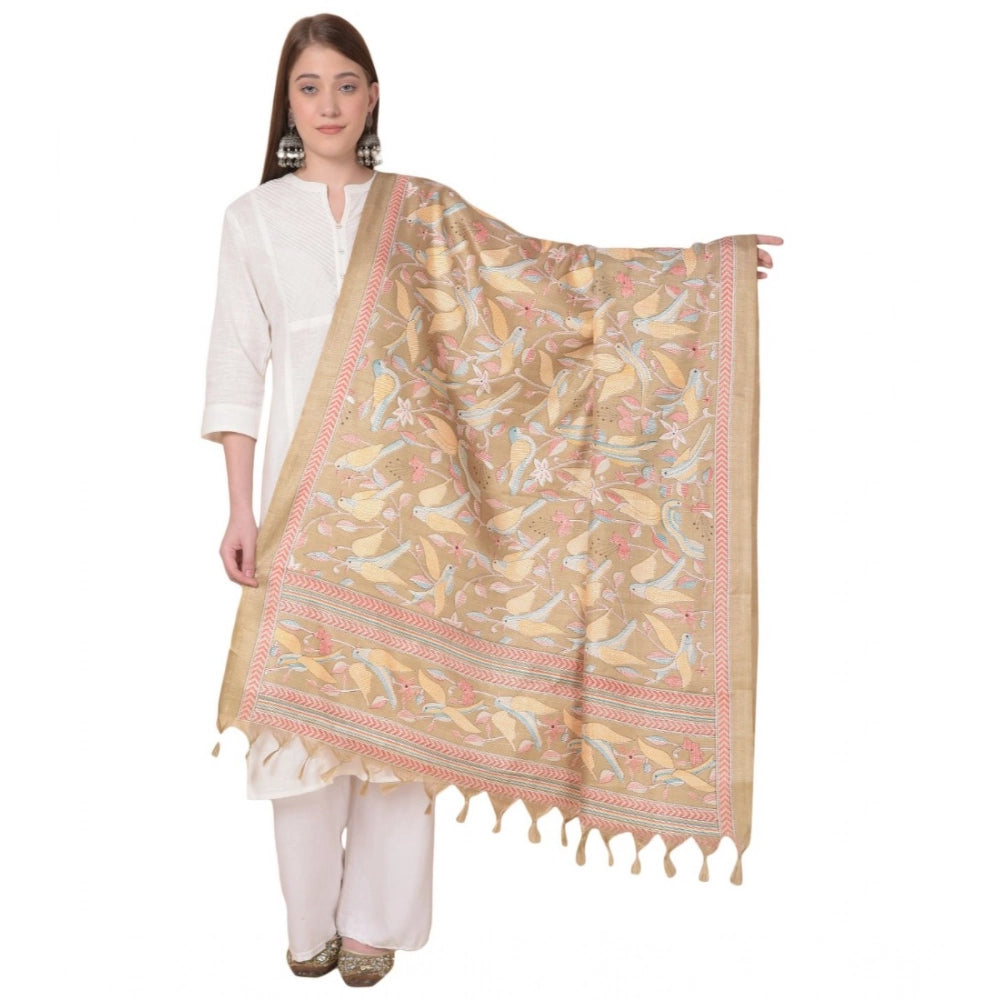 Generic Women's Art Silk Printed Dupatta (Light Brown, Length: 2.25 to 2.50 Mtr) Main image