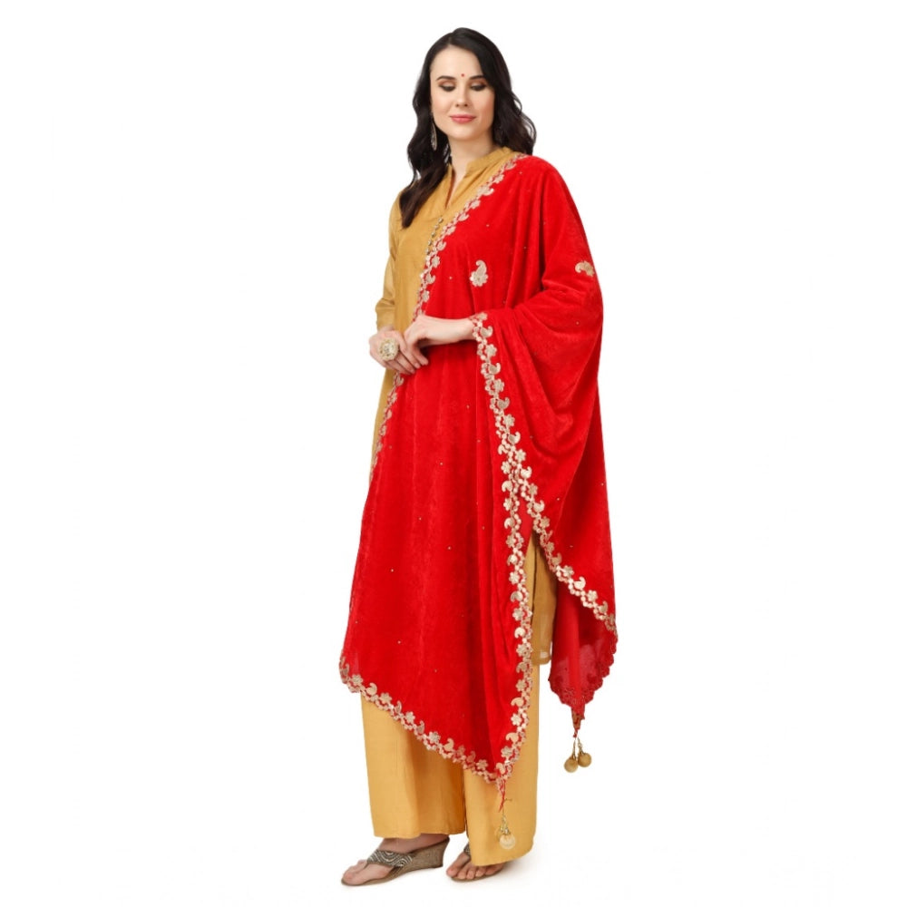 Generic Women's Velvet Gotta Patti Dupatta (Red, Length: 2.25 to 2.50 Mtr) Secondary image