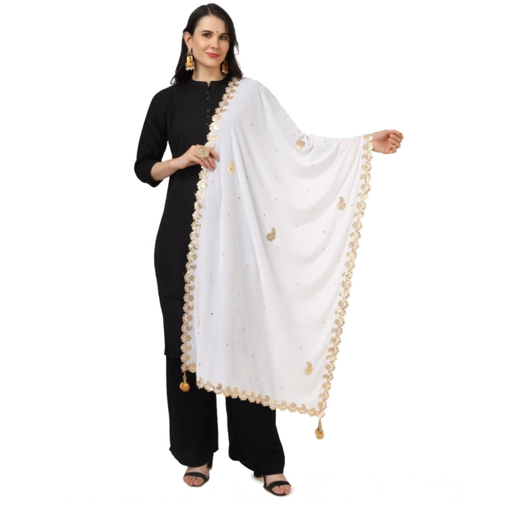 Generic Women's Velvet Gotta Patti Dupatta (White, Length: 2.25 to 2.50 Mtr) Main image