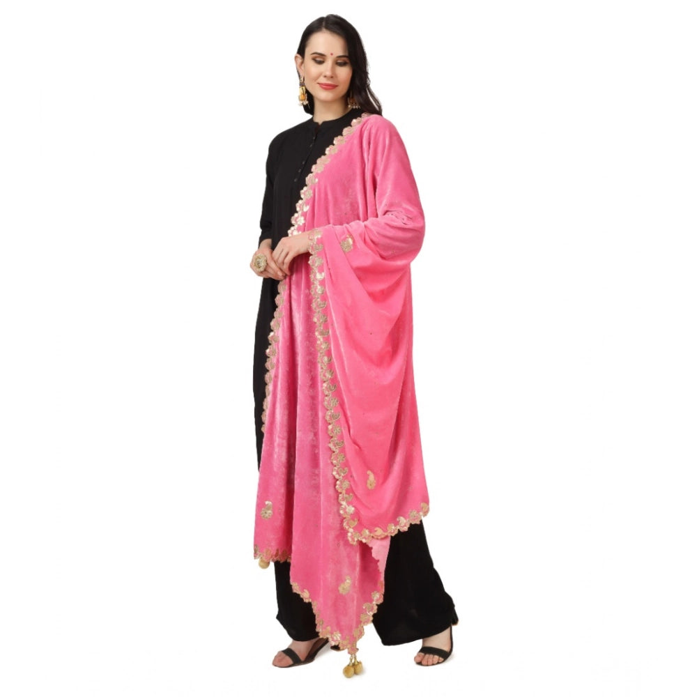 Generic Women's Velvet Gotta Patti Dupatta (Pink, Length: 2.25 to 2.50 Mtr) Secondary image