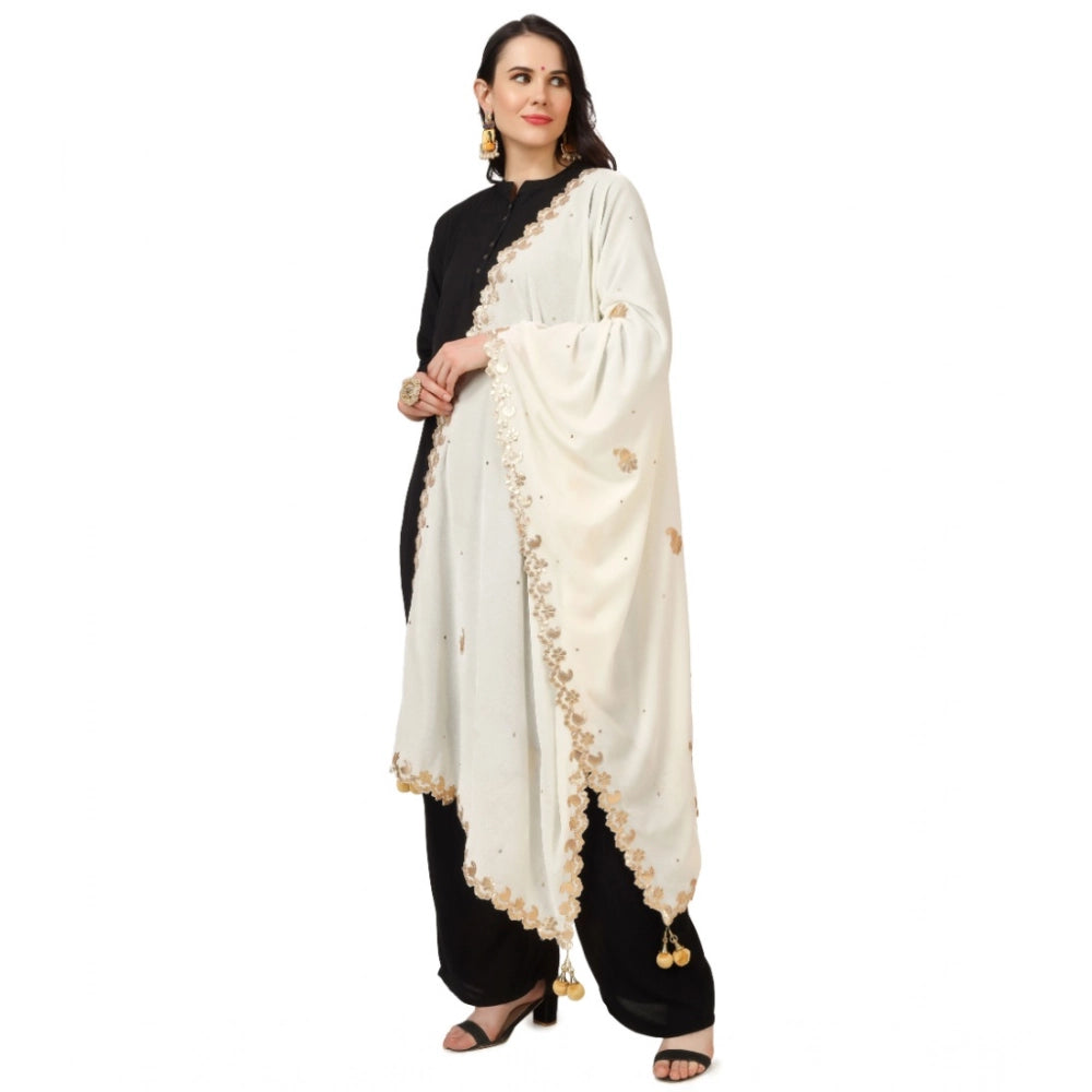 Generic Women's Velvet Gotta Patti Dupatta (Off White, Length: 2.25 to 2.50 Mtr) Secondary image