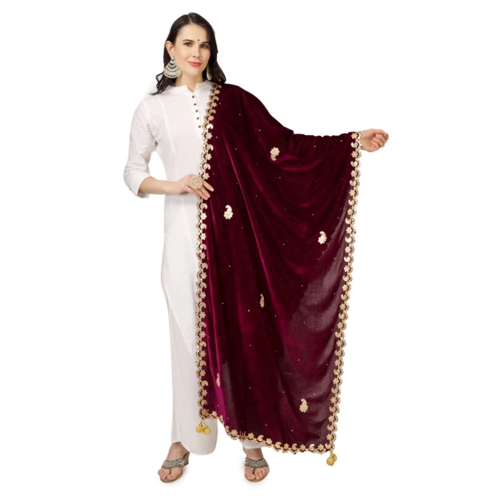 Generic Women's Velvet Gotta Patti Dupatta (Purple, Length: 2.25 to 2.50 Mtr) Main image