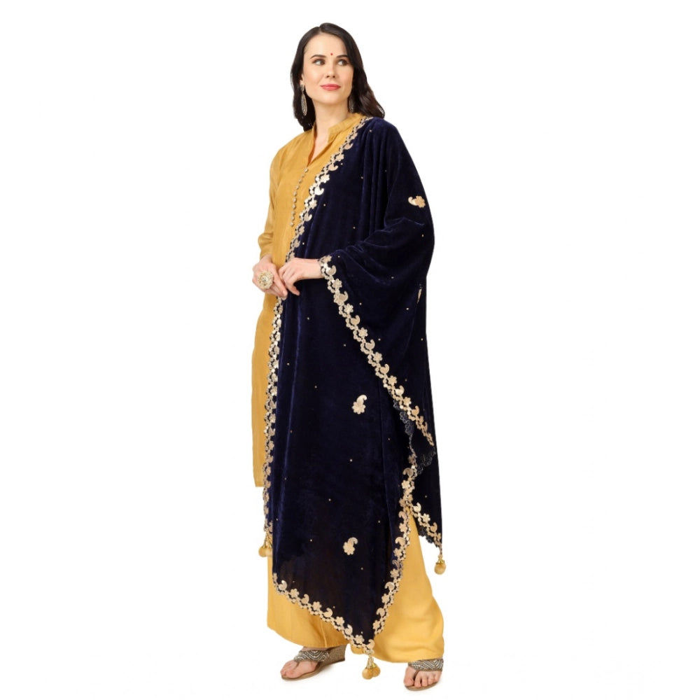 Generic Women's Velvet Gotta Patti Dupatta (Blue, Length: 2.25 to 2.50 Mtr) Secondary image
