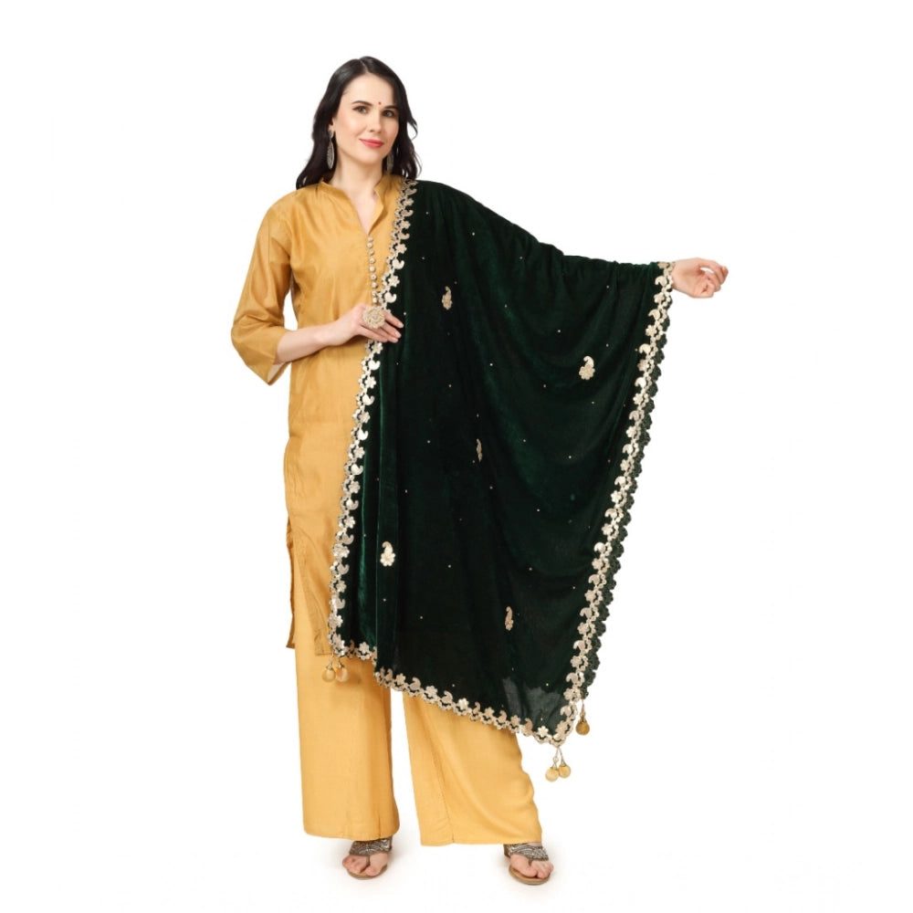 Generic Women's Velvet Gotta Patti Dupatta (Green, Length: 2.25 to 2.50 Mtr) Main image
