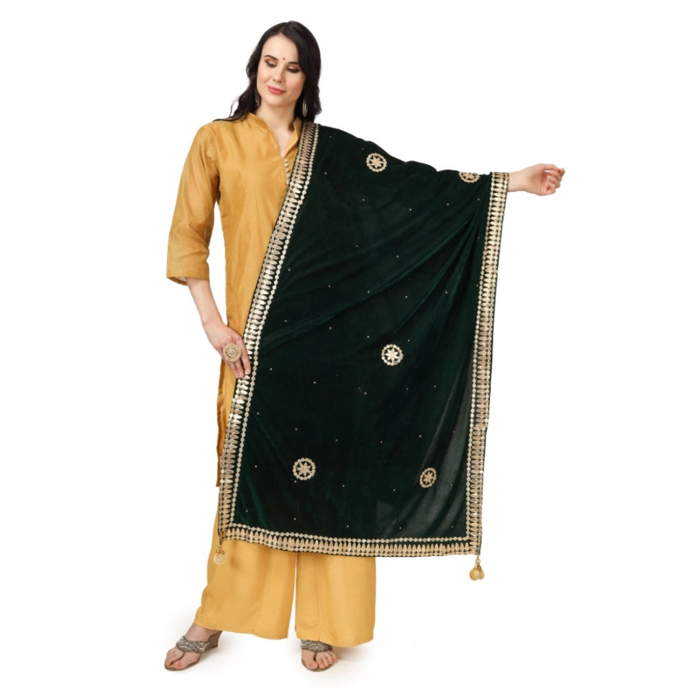 Generic Women's Velvet Gotta Patti Dupatta (Green, Length: 2.25 to 2.50 Mtr) Main image
