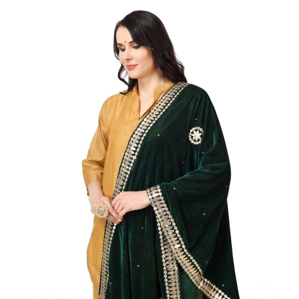 Generic Women's Velvet Gotta Patti Dupatta (Green, Length: 2.25 to 2.50 Mtr) Secondary image