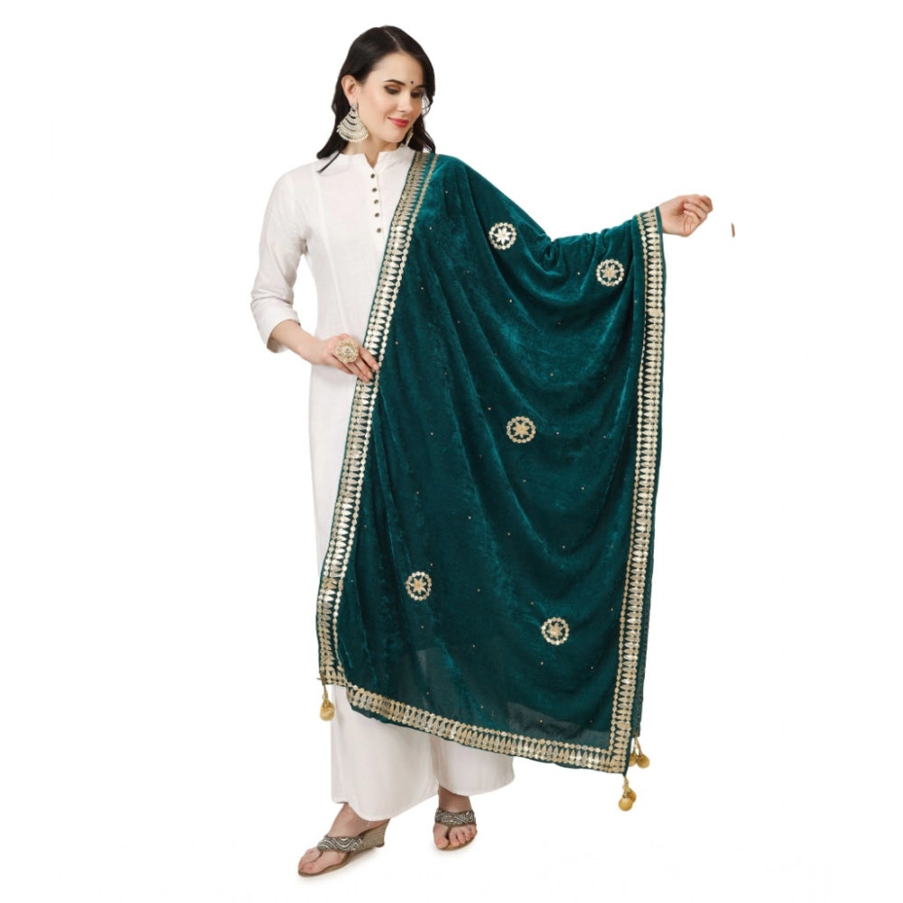 Generic Women's Velvet Gotta Patti Dupatta (Dark Green, Length: 2.25 to 2.50 Mtr) Main image