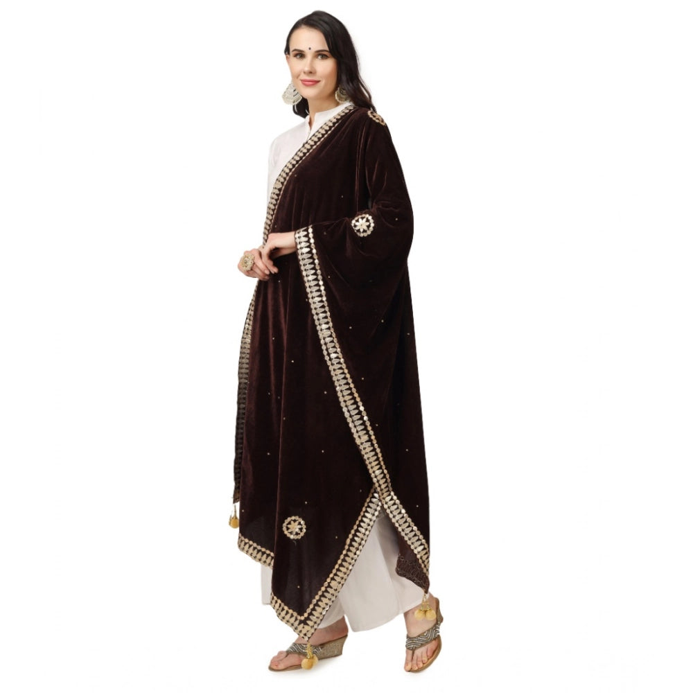 Generic Women's Velvet Gotta Patti Dupatta (Brown, Length: 2.25 to 2.50 Mtr) Secondary image