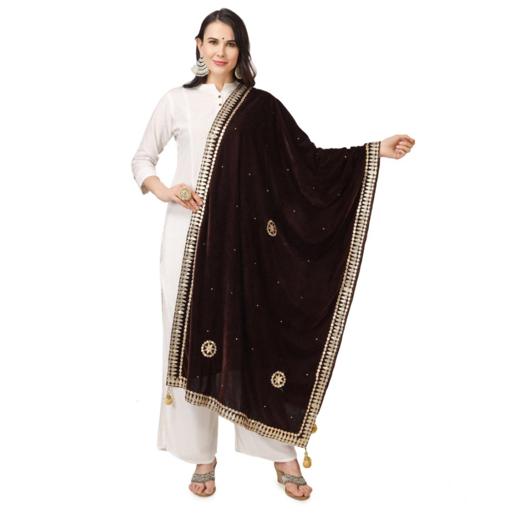 Generic Women's Velvet Gotta Patti Dupatta (Brown, Length: 2.25 to 2.50 Mtr) Main image