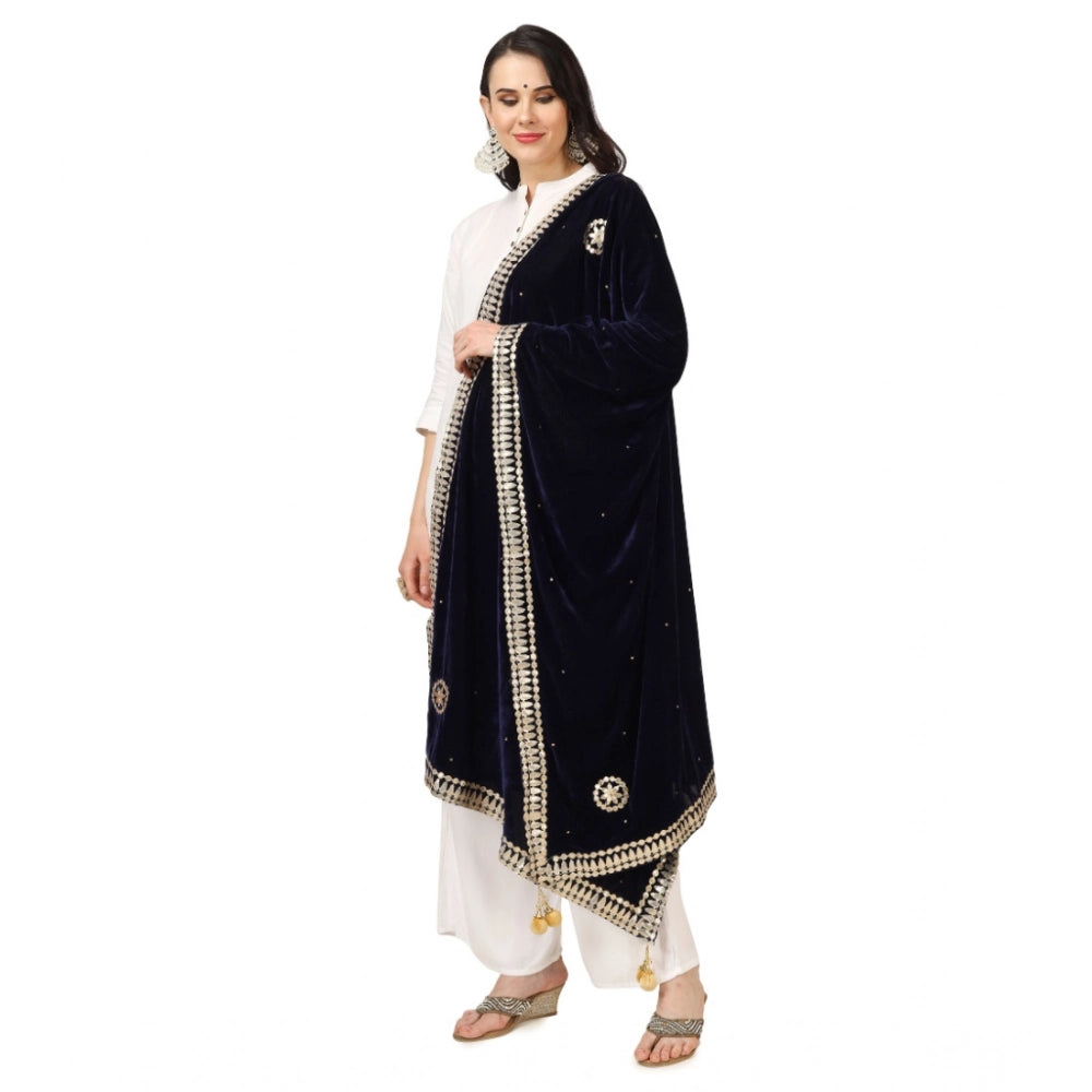 Generic Women's Velvet Gotta Patti Dupatta (Blue, Length: 2.25 to 2.50 Mtr) Secondary image