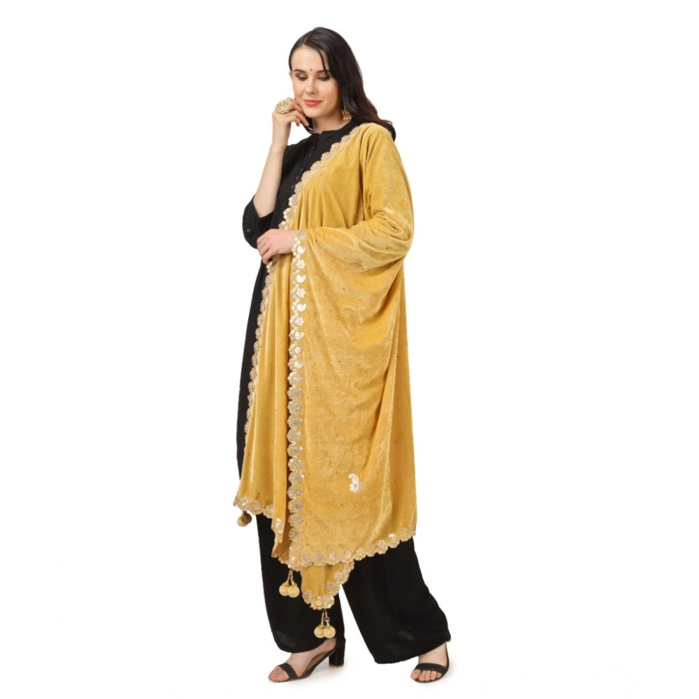Generic Women's Velvet Gotta Patti Dupatta (Yellow, Length: 2.25 to 2.50 Mtr) Secondary image