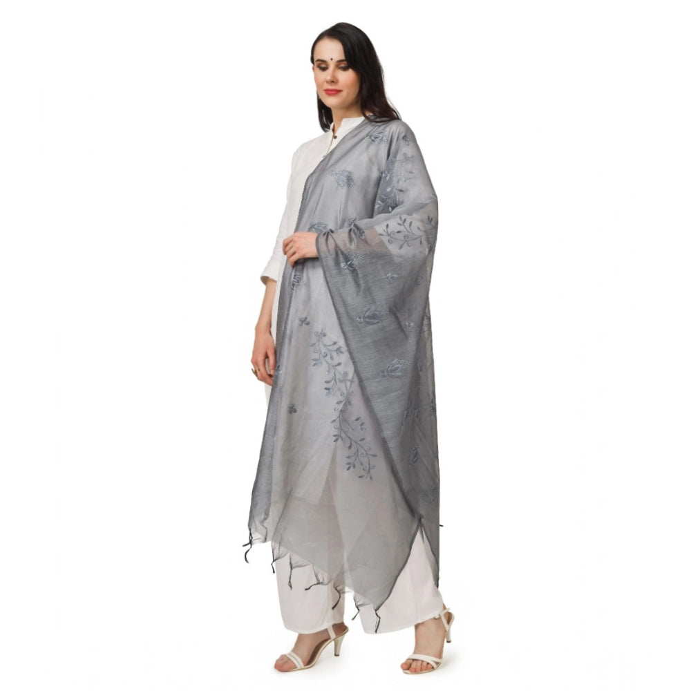 Generic Women's Cotton Embroidered Dupatta (Grey, Length: 2.25 to 2.50 Mtr) Secondary image
