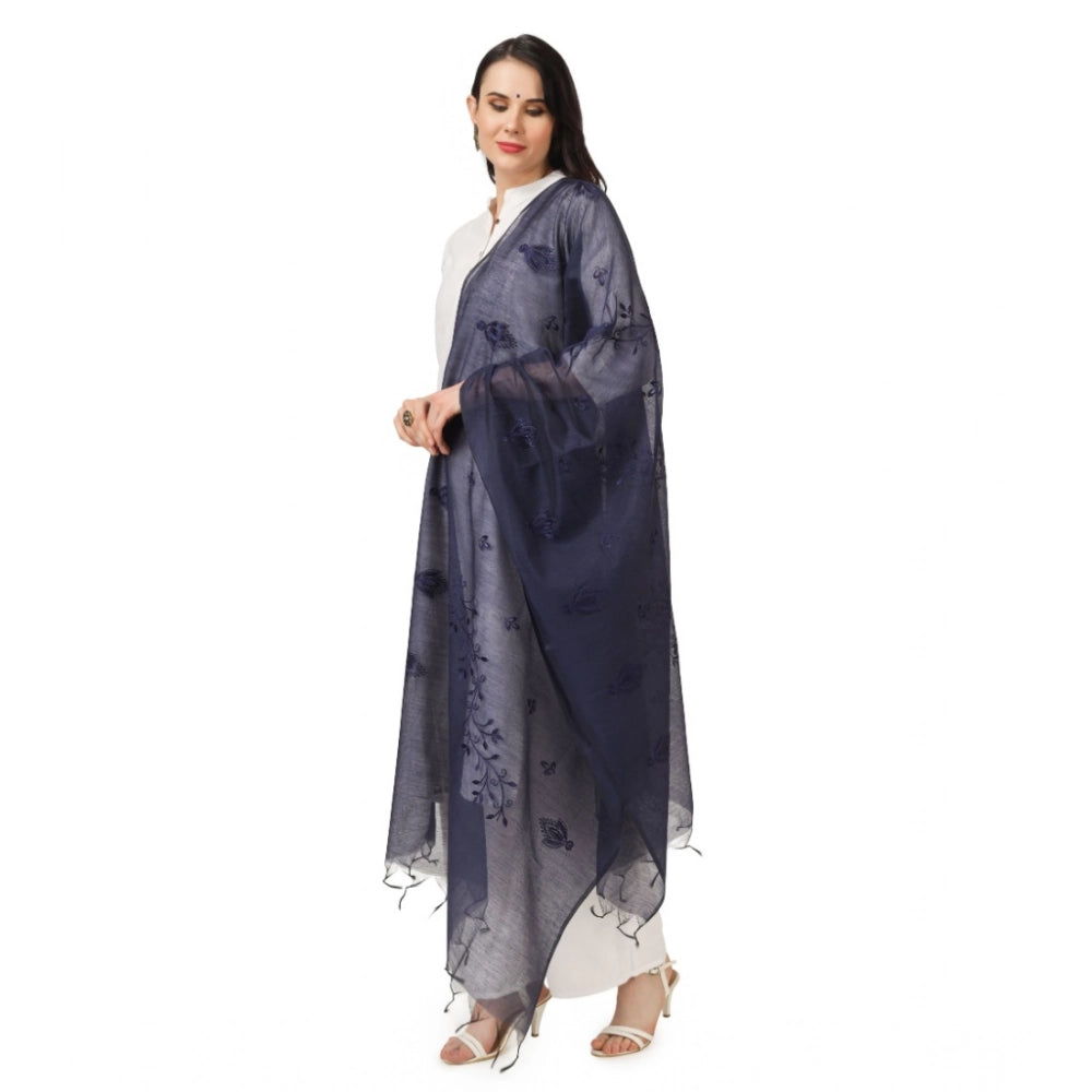 Generic Women's Cotton Embroidered Dupatta (Dark Blue, Length: 2.25 to 2.50 Mtr) Secondary image
