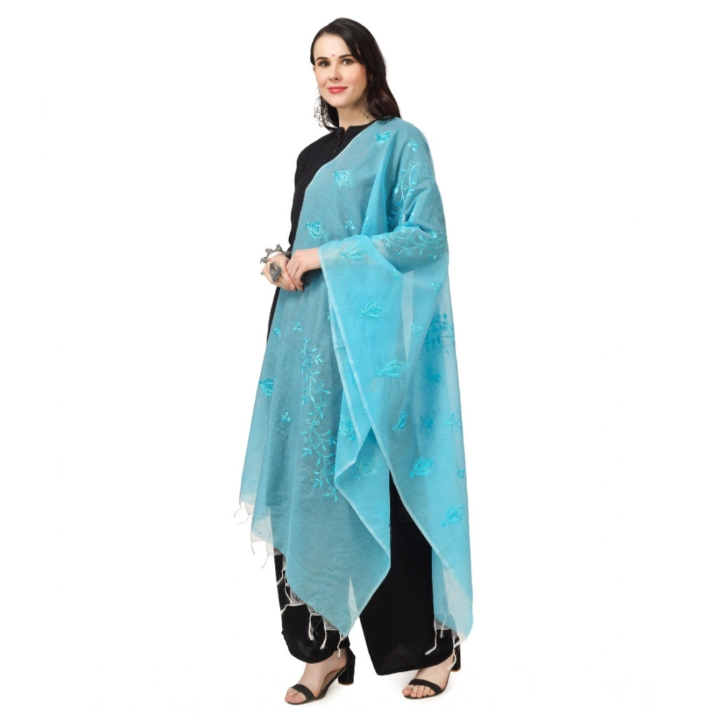 Generic Women's Cotton Embroidered Dupatta (Aqua Blue, Length: 2.25 to 2.50 Mtr) Secondary image