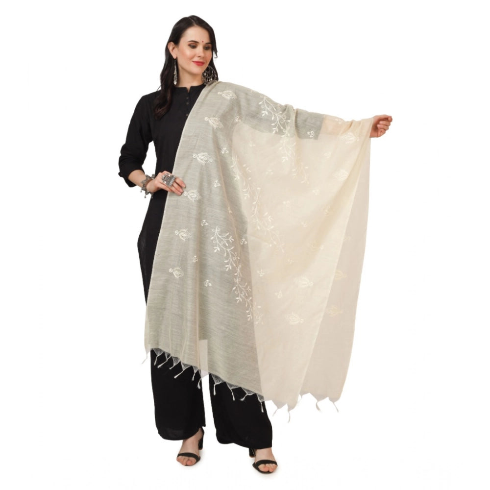 Generic Women's Cotton Embroidered Dupatta (Off-White, Length: 2.25 to 2.50 Mtr) Main image