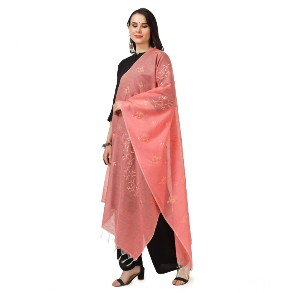 Generic Women's Cotton Embroidered Dupatta (Peach, Length: 2.25 to 2.50 Mtr) Secondary image