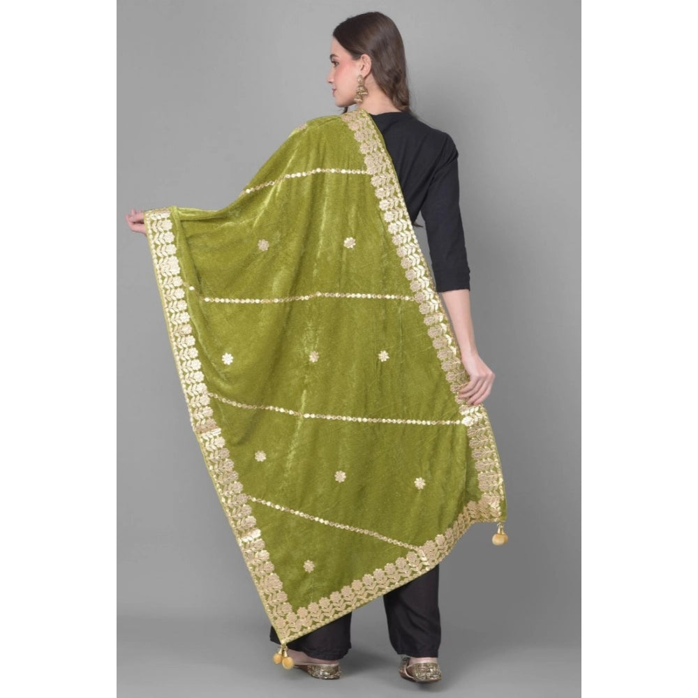 Generic Women's Velvet Gotta Patti Dupatta (Olive, Length: 2.25 to 2.50 Mtr) Secondary image