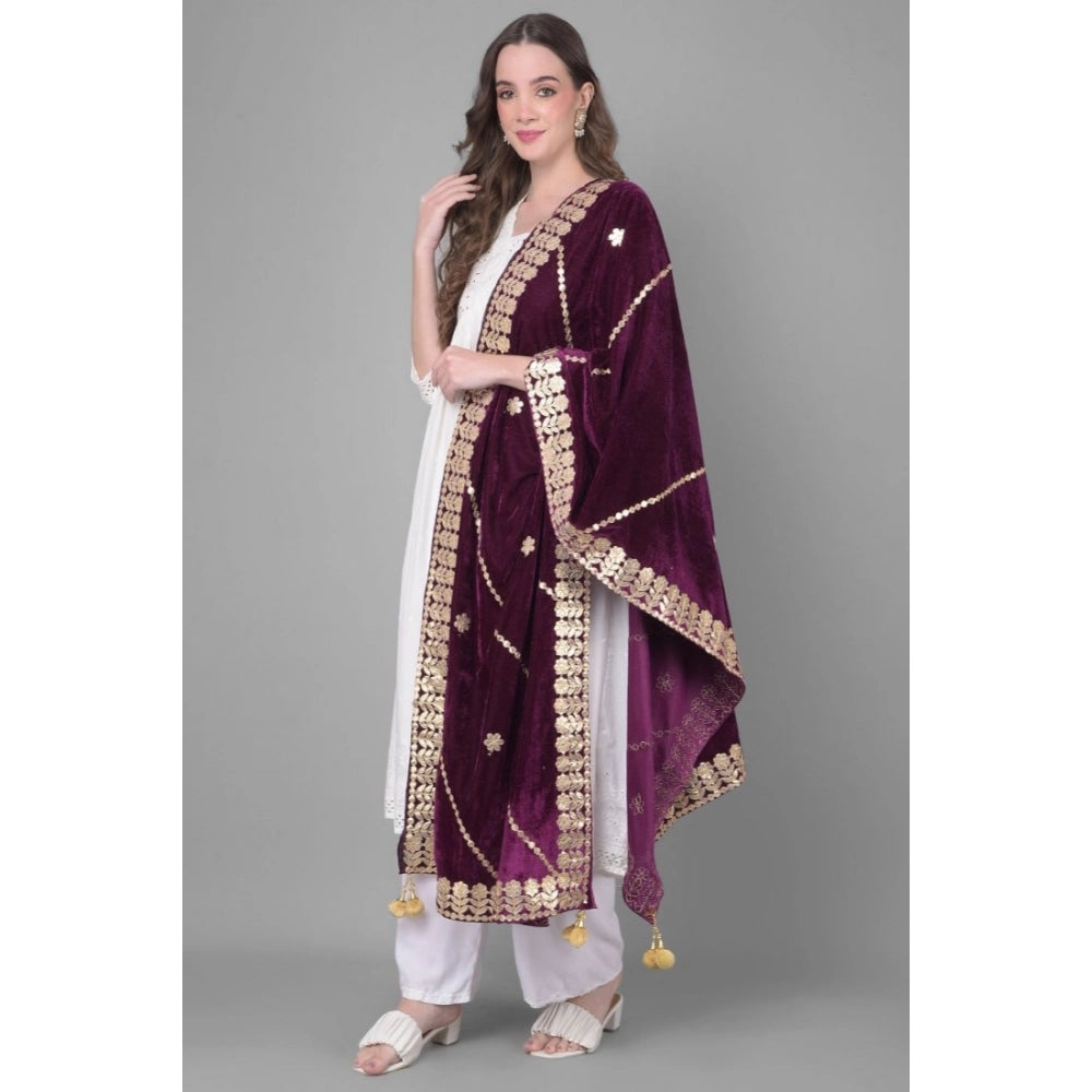 Generic Women's Velvet Gotta Patti Dupatta (Wine, Length: 2.25 to 2.50 Mtr) Secondary image
