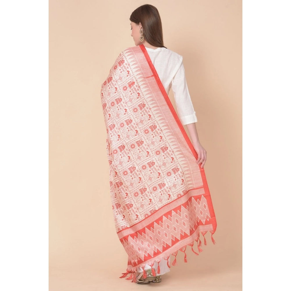 Generic Women's Art Silk Printed Dupatta (Orange, Length: 2.25 to 2.50 Mtr) Secondary image