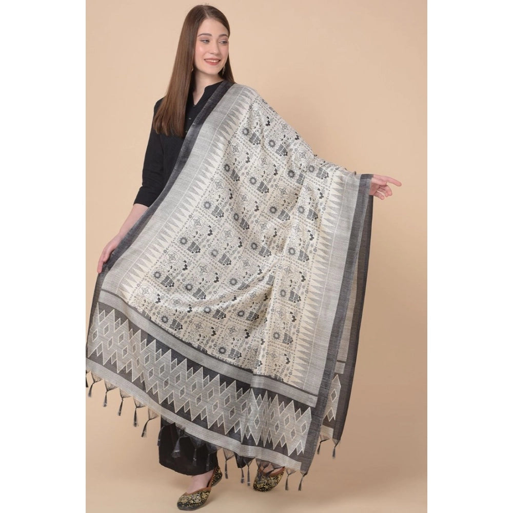 Generic Women's Art Silk Printed Dupatta (Black, Length: 2.25 to 2.50 Mtr) Secondary image