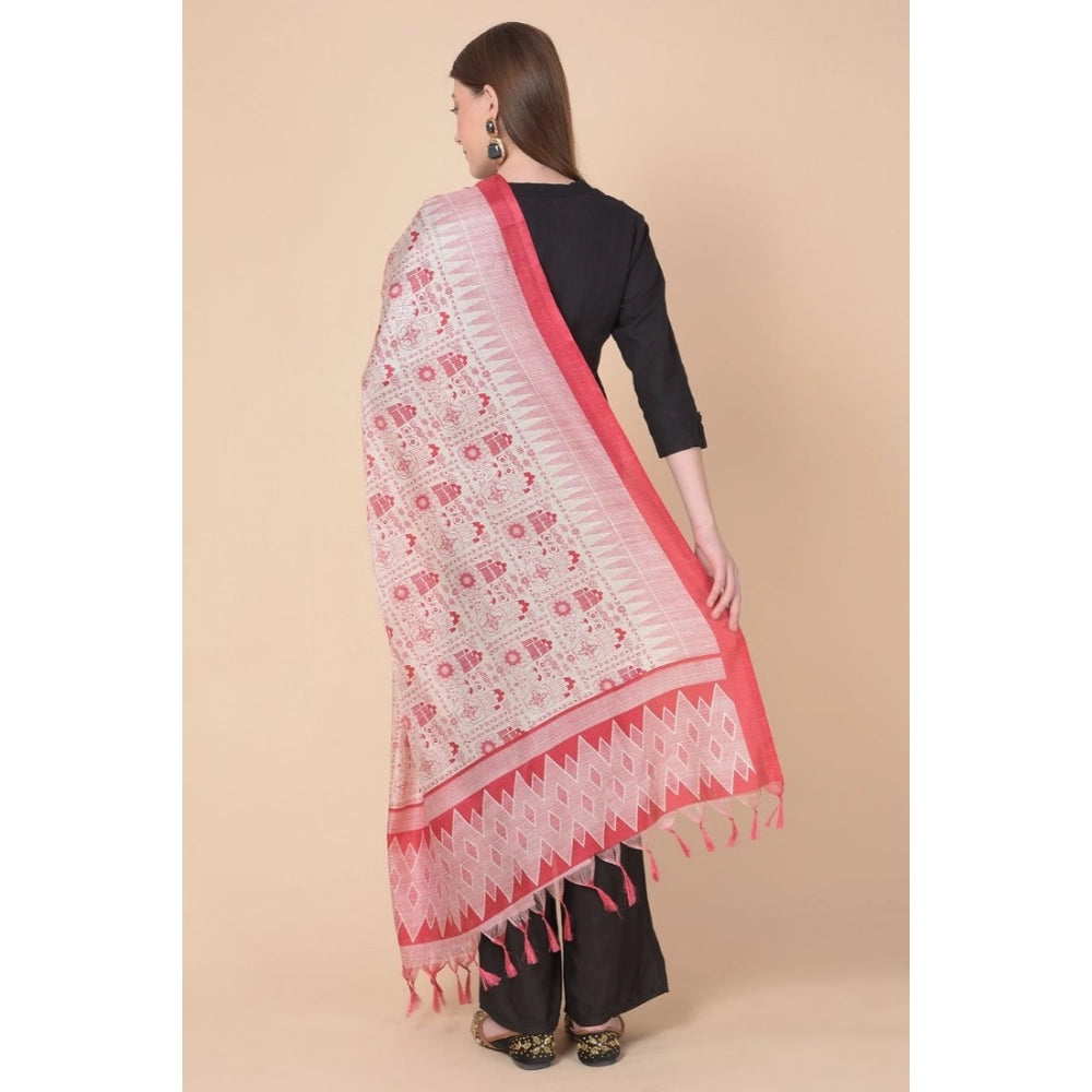 Generic Women's Art Silk Printed Dupatta (Red, Length: 2.25 to 2.50 Mtr) Secondary image