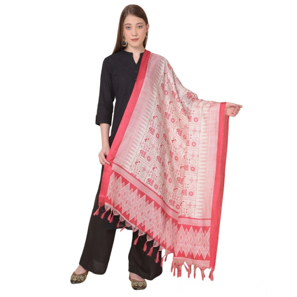 Generic Women's Art Silk Printed Dupatta (Red, Length: 2.25 to 2.50 Mtr) Main image