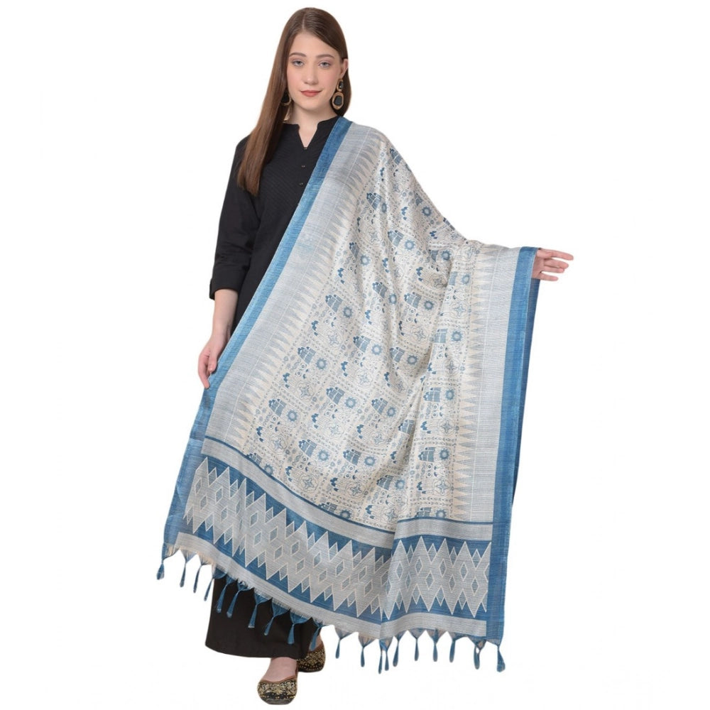 Generic Women's Art Silk Printed Dupatta (Turquoise, Length: 2.25 to 2.50 Mtr) Main image