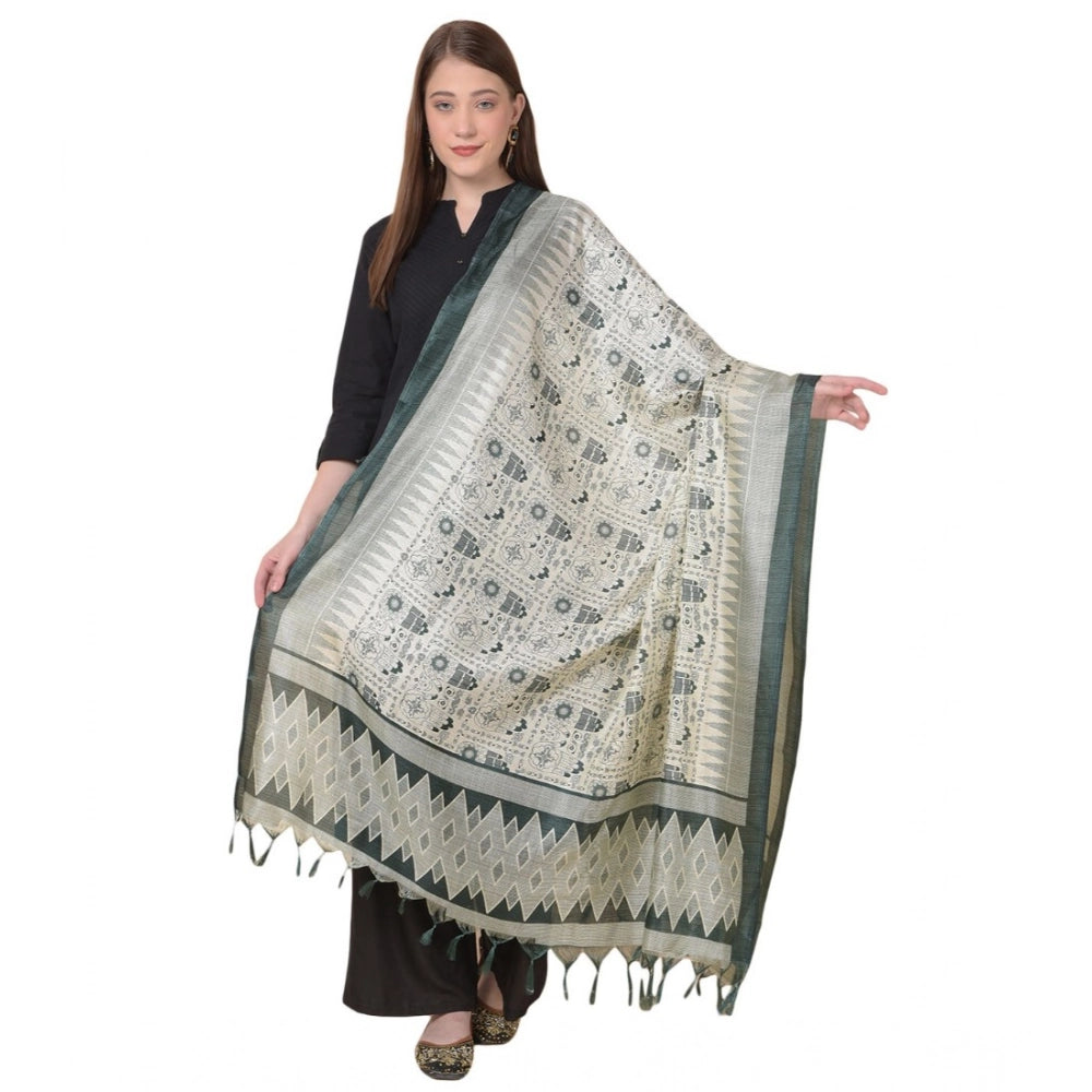 Generic Women's Art Silk Printed Dupatta (Grey, Length: 2.25 to 2.50 Mtr) Main image