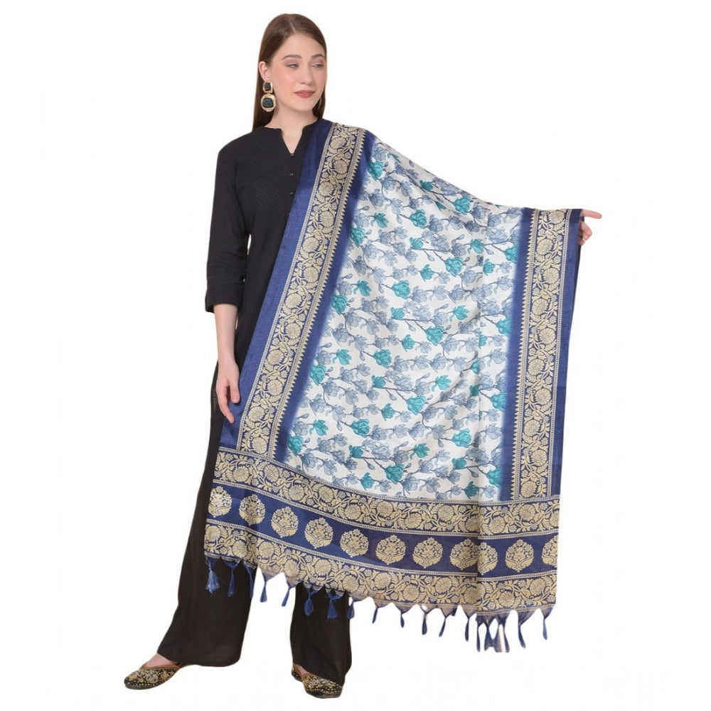 Generic Women's Art Silk Printed Dupatta (Blue, Length: 2.25 to 2.50 Mtr) Main image
