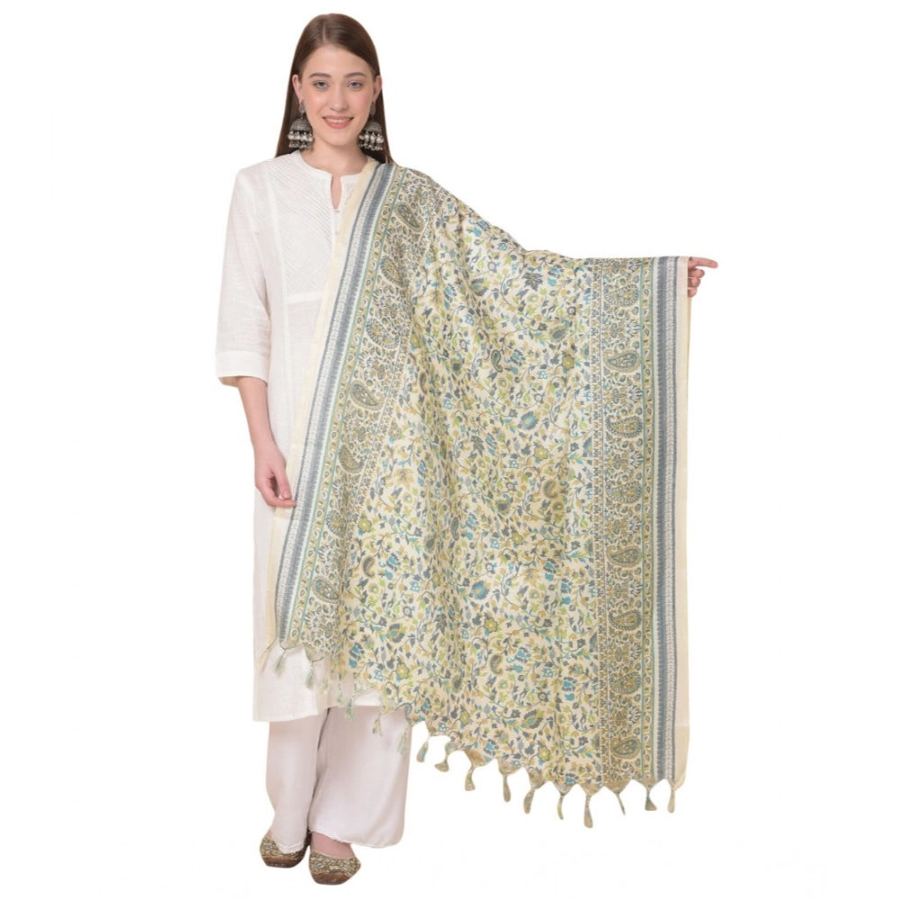 Generic Women's Art Silk Printed Dupatta (Off White, Length: 2.25 to 2.50 Mtr) Main image