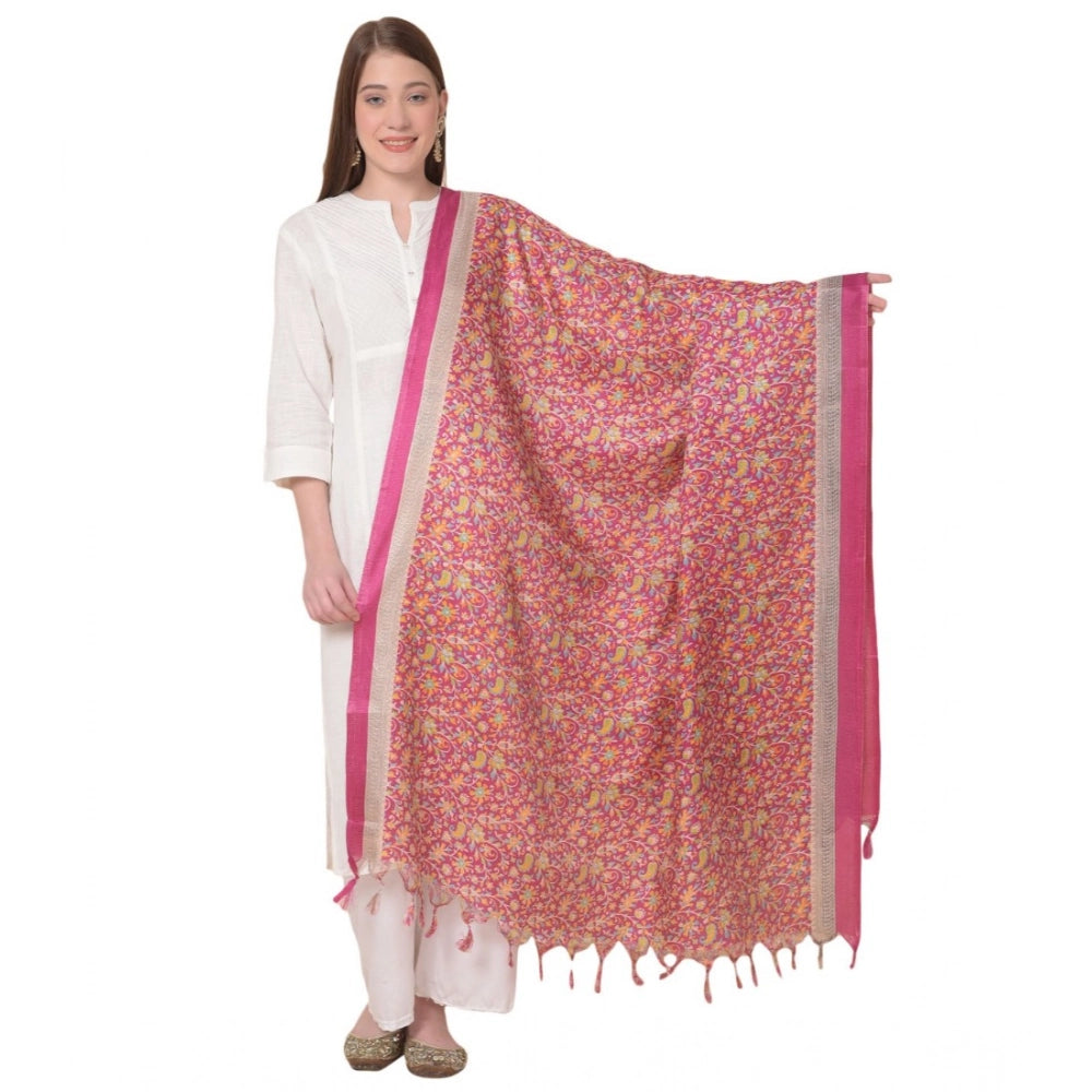 Generic Women's Art Silk Printed Dupatta (Pink, Length: 2.25 to 2.50 Mtr) Main image