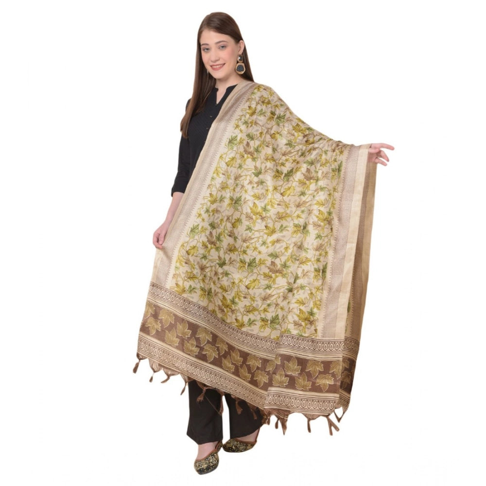 Generic Women's Art Silk Printed Dupatta (Gold, Length: 2.25 to 2.50 Mtr) Main image