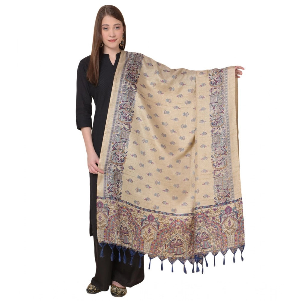 Generic Women's Art Silk Printed Dupatta (Gold, Length: 2.25 to 2.50 Mtr) Main image