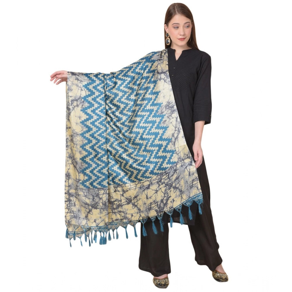 Generic Women's Art Silk Printed Dupatta (Blue, Length: 2.25 to 2.50 Mtr) Main image