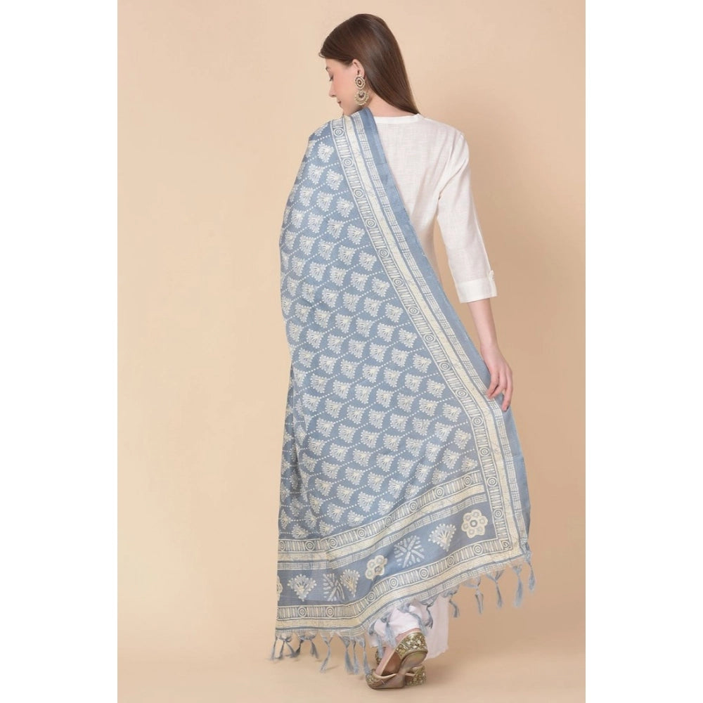 Generic Women's Art Silk Printed Dupatta (Grey, Length: 2.25 to 2.50 Mtr) Secondary image