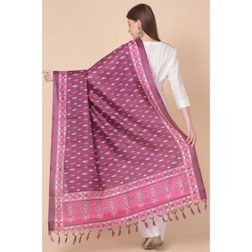 Generic Women's Art Silk Printed Dupatta (Purple, Length: 2.25 to 2.50 Mtr) Secondary image